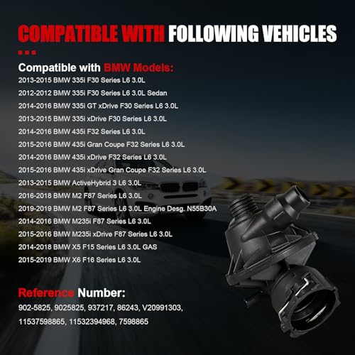 Engine Coolant Thermostat Housing Assembly w/Sensor Compatible with BMW 335i,335i GT xDrive,335i xDrive,X5,435i,435i Gran Coupe,435i xDrive,435i xDrive Gran Coupe,X6,M2,M235i,OEM#11537598865 - size: 902-5825