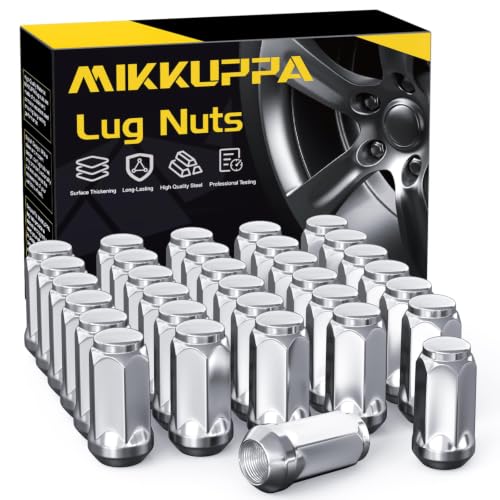 MIKKUPPA M14x1.5 Wheel Lug Nuts, Replacement for Chevy Silverado Ram 1500 2500 3500, Ford F250 F350 Super Duty, GMC Sierra Aftermarket Wheel, Chrome 32pcs Long Closed End Tire Nuts - color: Silver, size: M14x1.5 (32PCS)