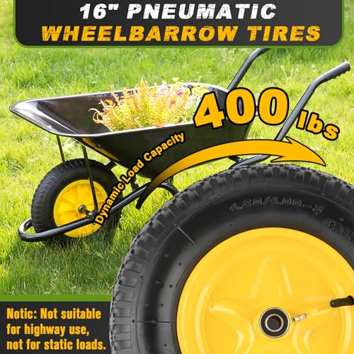 4.80/4.00-8 Tire and Wheel, 16” Pneumatic Wheelbarrow Tires with 5/8"&3/4" Bearings, 4.80/4.00 x 8 Tire for Wheelbarrows/Hand Truck/Garden Trailer/Trolley/Wagons/Garden Carts/Dolly(2 Pack)