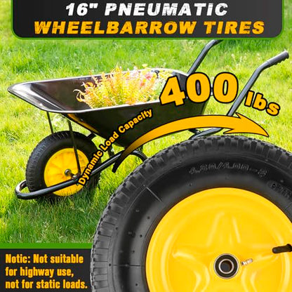 4.80/4.00-8 Tire and Wheel, 16” Pneumatic Wheelbarrow Tires with 5/8"&3/4" Bearings, 4.80/4.00 x 8 Tire for Wheelbarrows/Hand Truck/Garden Trailer/Trolley/Wagons/Garden Carts/Dolly(2 Pack)