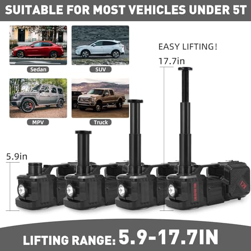 Trihelper Electric Car Jack 5 Ton Hydraulic Jack, Impact Wrench, Tire Pump - color: Black+Wrench