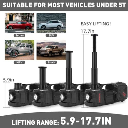 Trihelper Electric Car Jack 5 Ton Hydraulic Jack, Impact Wrench, Tire Pump - color: Black+Wrench