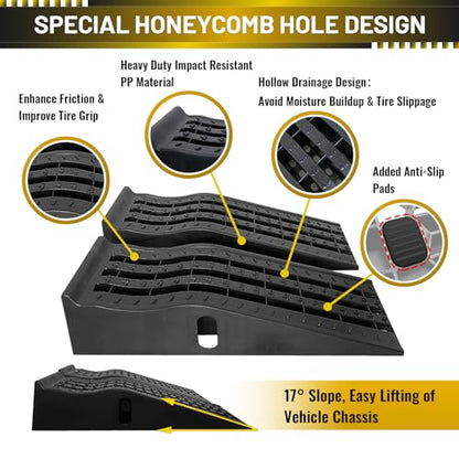 HOXWELL Portable Car Ramps for Oil Changes High Lift, Heavy Duty Plastic Low Profile Car Ramps for Jack Support, Vehicle Ramps for Garage, 35.63''x12''x8.07'', GVW 13000 LBS, 2 Packs - size: 295AU-2PCS