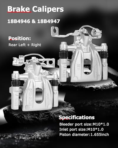 cciyu Rear Left & Right Disc Brake Calipers w/Bracket 18B4946 18B4947 - size: Rear[18B4946+18B4947]