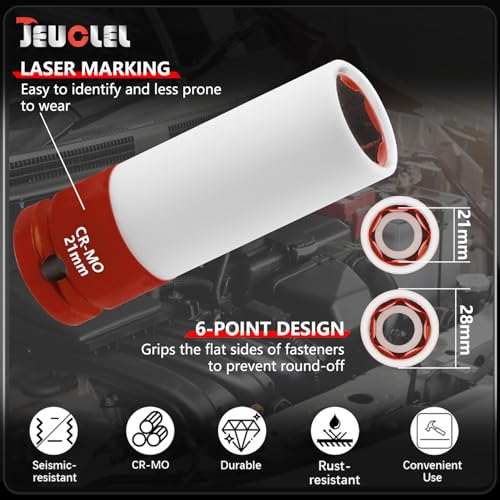 21mm 1/2"Drive Wheel Protector Impact Socket, Lug Nut Impact Socket - size: 21MM