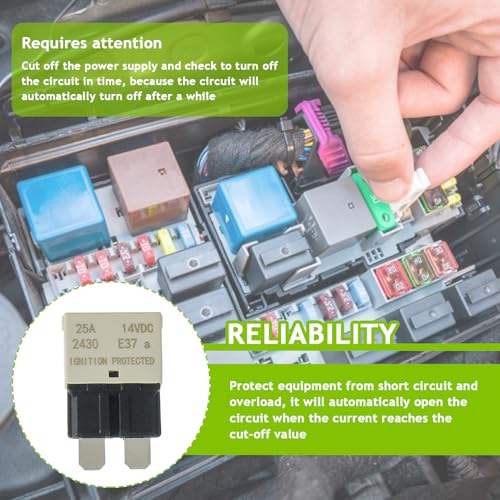25A DC 12V-14V Auto Reset Circuit Breaker ATC/ATO Low Profile T1 Mini Blade Fuses Breakers for Car Trucks Marine Boat RV Solar and More,2 Pack - style: E37-ATC/ATO-Auto Reset