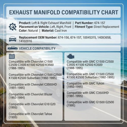 Exhaust Manifold Pair For Chevrolet GMC C1500 C2500 C3500 88-95