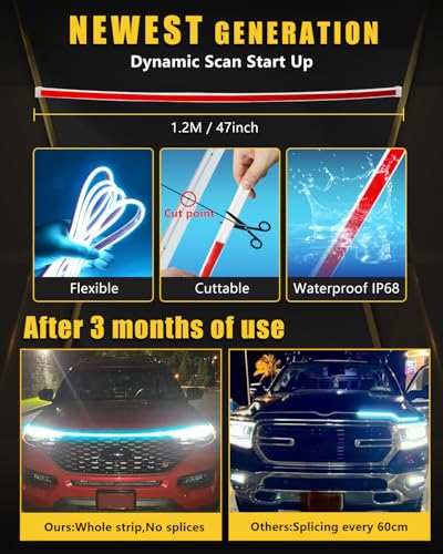 YM E-Bright LED Hood Light Strip, 47in Ice Blue Amber Switchback DRL 12V - color: Ice Blue/Amber Switchback, size: 47 inches
