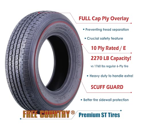 Free Country HD Trailer Tire ST205/75R14 10Ply LR E 109N w/Scuff Guard, PK2