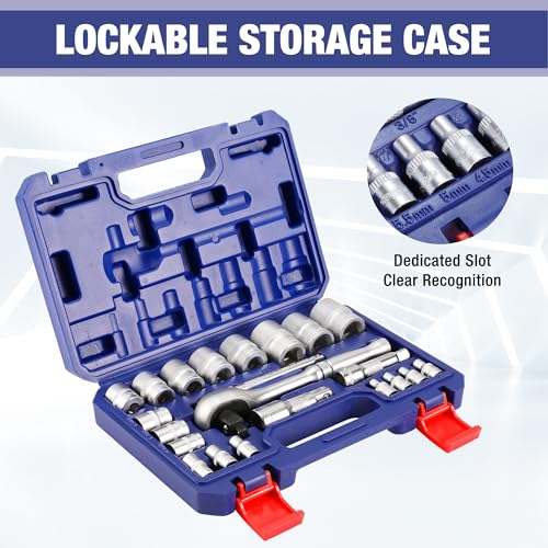 WORKPRO 22-Piece Socket Wrench Set, Metric Ratchet Wrench Set