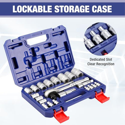 WORKPRO 22-Piece Socket Wrench Set, Metric Ratchet Wrench Set