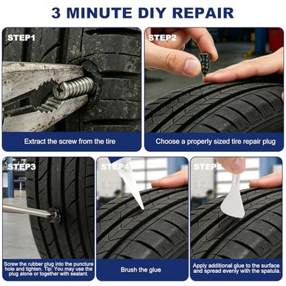 42Pcs Tire Repair Plugs Screws with 2 Tube Sealant &Screwdriver