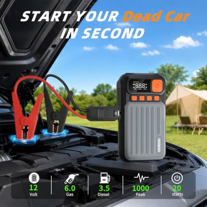 Car Jump Starter with Air Compressor Battery Jumper Starter Portable - color: Orange