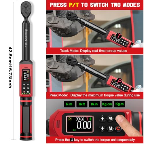 SUERCUP 3/8" Digital Torque Wrench, 1.5-99.6Ft.Lb, for Cars, Moto, Bikes - size: 3/8" 1.5-99.6Ft.Lb/2-135N.m
