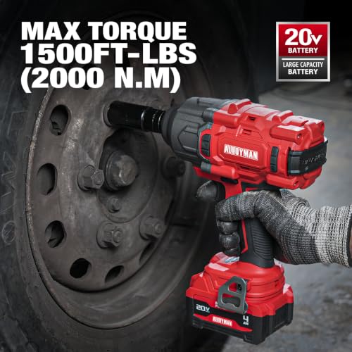 Alloyman Cordless Impact Wrench 1500 FT-LBS(2000N.M),1/2" High Torque - size: 1500Ft-lbs /2x Battery