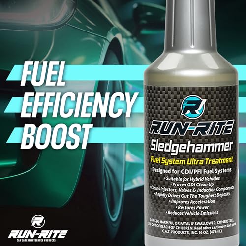 Fuel System Ultra Treatment 16 oz - Valves, Carburetor, Induction Components & Car Fuel Injector Cleaner Gas Additive - Sludge & Fuel System Cleaner for Gasoline Engines Run-Rite SledgeHammer (2-pack)