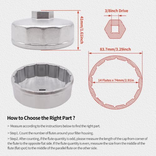 74mm 14 flutes Heavy Duty Oil Filter Wrench, Oil Filter Removal Tool Compatible with Volkswagen, Mercedes Benz, VW, Audi, Porsche, Mazda, Sprinter, Select Mobil1, Bosch and Mahle - style: 74mm 14 flutes