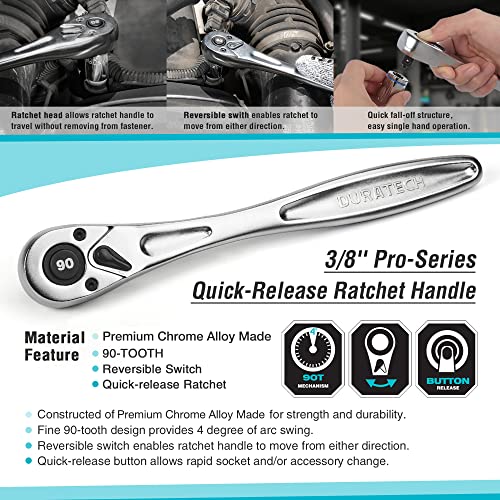 DURATECH 3/8-Inch Drive Ratchet Handle, Ratchet Socket Wrench - size: 3/8"(Matte)