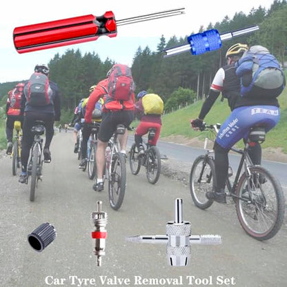 43Pcs Tire Valve Core Remover Tools with 30Pcs Valve Stem Cores,10Pcs Tire Stem Valve Caps, 4-Way Valve Stem Core Tool, Dual & Single Head Tire Valve Core Remover Installer Tools