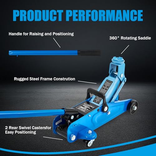 1.5 Ton Floor Jack Low Profile, Heavy-Duty Steel Racing with Single Piston Lift Pump, Lifting Range 5" ~ 12.2"（Blue）