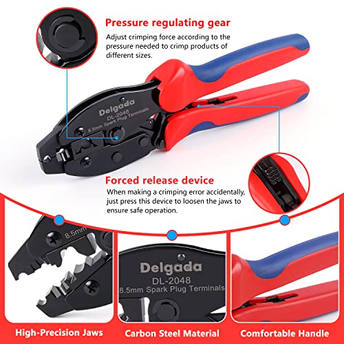 Delgada 36Pcs Spark Plug Wire Crimping Tool Spark Plug Wire Crimper Kit with 36PCS Boot Terminals Crimp and Stripping Tool Set for 180° 90° Straight Ignition Wire Coil Terminals