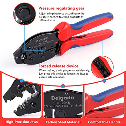 Delgada 36Pcs Spark Plug Wire Crimping Tool Spark Plug Wire Crimper Kit with 36PCS Boot Terminals Crimp and Stripping Tool Set for 180° 90° Straight Ignition Wire Coil Terminals