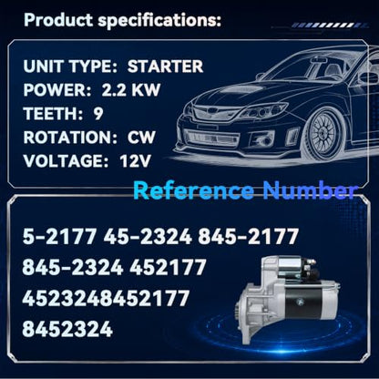 8452324 845-2177 Starter Motor for 1996-2012 Thermo King SB-III SR SL100 SL100e SL200 SL200e, 12V 2.2KW 9 Teeth CW - size: 8452324