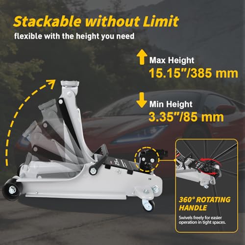 Nilight 2.5 Ton Floor Jack, Low Profile Hydraulic Trolley Car Jack with 360° Swivel Lifting Arm, Heavy Duty Steel Service Jack, Lifting Range 3.35" to 15.15" - color: Single Pump, size: 2.5 Ton