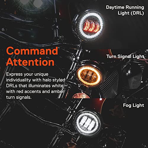 TRUE MODS 7 Inch Halo LED Headlight 4.5" Passing Light for Harley Davidson - color: Black, size: 3-Piece (Headlight + Bracket + Fogs)