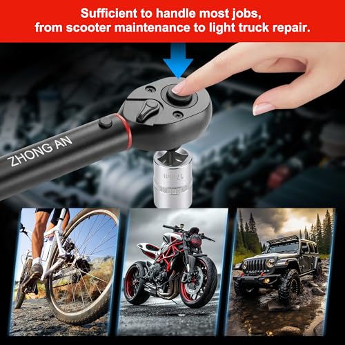 1/2" Drive Click Torque Wrench,10-160 FT.lb,±3% Precision 72-Tooth Dual Direction Dual Range Scale, for Car Bike Moto Repair