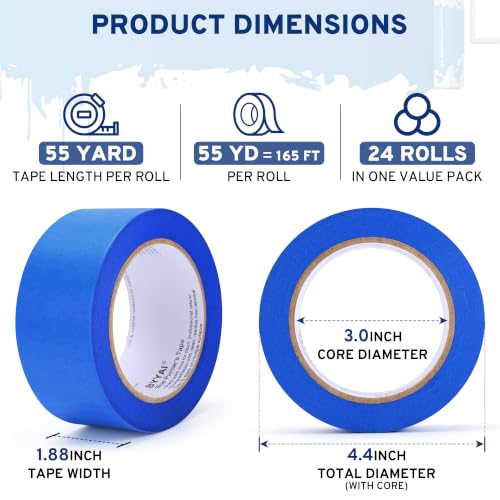 24 Rolls Painters Tape 2 Inch Wide, Blue Masking Tape Bulk 1320 Yards - size: 2 inch wide