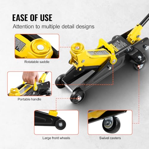 VEVOR Low Profile Floor Jack 1.5 Ton (3300 lbs), Heavy Duty Iron Hydraulic Racing Floor Jack, Hydraulic Car Jack, Single Piston Quick Lift Pump, 4.7"-12.1" Height Lifting Range (Yellow) - size: 1.5T