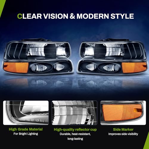 AUTOSAVER88 Headlight Assembly Compatible with 99-02 Chevy Silverado Black - color: Black