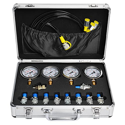 Hydraulic Pressure Gauge Test Set for Excavator, Pressure Tester Coupling Kit with 4 Gauges (1500PSI, 3500PSI, 6000PSI, 9000PSI) - size: 17PCS: 4 Gauges