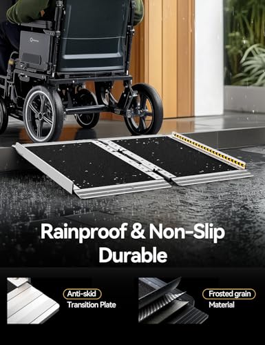 FACHNUO 2FT Portable Wheelchair Ramp for Home Steps, Non-Skid Aluminum Ramp - size: 2FT(Using height 2-6'')