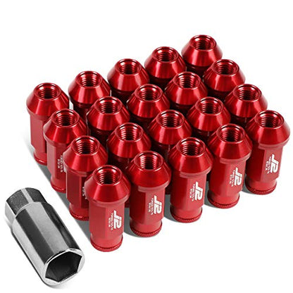 J2 Engineering 20 Pcs 7075 Aluminum Open End M12 x 1.5 Lug Nuts Set w/Socket Adapter, Red, Fit Conical Seat, LN-T7-004-15-RD - color: Red