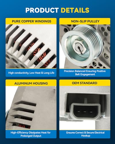 PHILTOP 130Amp Alternator Replacement 7764N-6G for Ford,2004-2008 E-250 - size: 7764N-6G