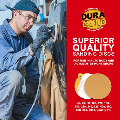 Dura-Gold Premium 6" Gold PSA Sanding Discs - 80 Grit (Box of 50) - Self Adhesive Stickyback Sandpaper for DA Sander, Finishing Coarse-Cut Abrasive - Sand Automotive Car Paint, Woodworking Wood, Metal - size: 80-Grit