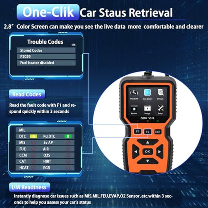 OBD2 Scanner Diagnostic Tool - Check Engine Light Code Reader, Reset Function, Data Stream, I/M Readiness, Full Features, Modes 6 & 8, for All 1996+ Vehicles, Automotriz Scanner - color: Orange