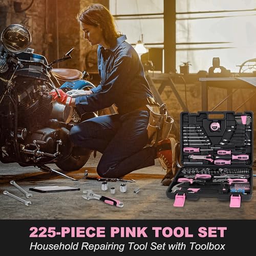 FASTPRO 225-Piece Pink Tool Set, Home Tool Kit with Tool Box