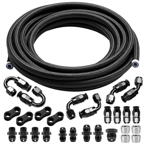 6AN PTFE Fuel Line Kit Nylon Braided PTFE Fuel Hose 20FT With AN6 Hose End Fitting For LS Swap EFI Fuel System - color: Black, size: 6AN 20FT