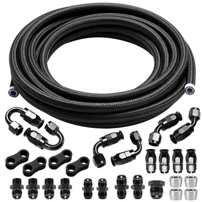 6AN PTFE Fuel Line Kit Nylon Braided PTFE Fuel Hose 20FT With AN6 Hose End Fitting For LS Swap EFI Fuel System - color: Black, size: 6AN 20FT
