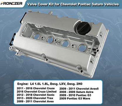 Aluminum Engine Valve Cover Kit with Gasket, Bolts, Oil Filler Cap Compatible with 2011-2016 Chevy Cruze, 2012-2018 Sonic, 2013-2020 Trax, 2009-2011 Aveo Aveo5 1.6L 1.8L Replace# 55558673 55564395 - color: Aluminum Silver