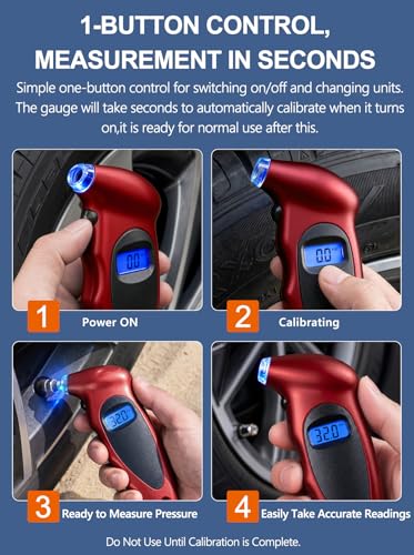 Digital Tire Pressure Gauge 150 PSI with Backlight LCD - color: Red