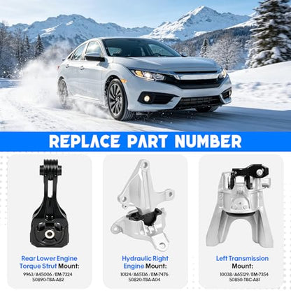 Engine Motor & Trans Mount Compatible with 2016-2021 Honda Civic 1.5L CVT Transmission Mount Replaces 50820-TBA-A04 50890-TBA-A82 50850-TBC-A81 10124 9963 10038 - size: 2016-2021 Honda Civic 1.5L