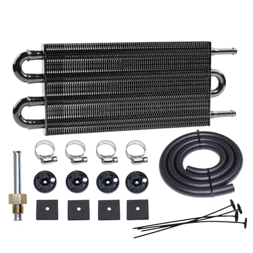 Transmission Oil Cooler Kit, Aluminium alloy Radiator with 5/16" Tube and Hose Mounting Kit(Black) (4 Pass) - color: Black, size: 4 Pass