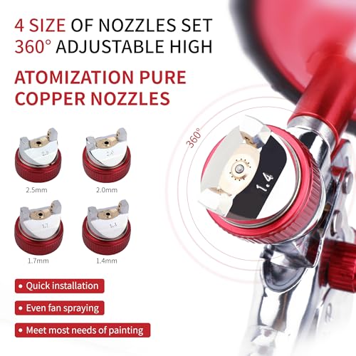 HVLP Spray Gun Kit, 4 Nozzles & 10 Disposable Paint Cups for Auto - color: RED