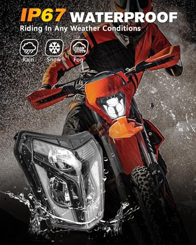 BICYACO DOT LED Dirt Bike Headlight, 40W 2700LM Universal Motorcycle Headlamp with DRL Hi/Lo Beam, IP67 Waterproof Front Light Compatible with EXC XCW SXF SX 125 250 300 350 450 500 Pit Bike Enduro - color: Black D