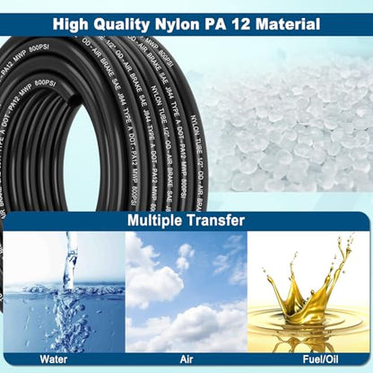 1/2" DOT Air Line, 50FT SAE J844 PA12 Nylon Air Tubing with Cutter - size: 1/2" OD 50FT