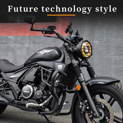 7 Inch Motorcycle Headlight with White/Amber DRL Start-up Gradient Welcome Halo,1pc - color: Amber